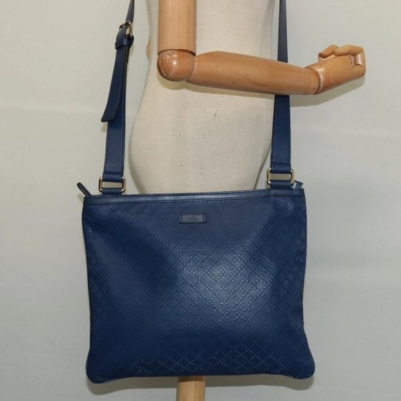 GUCCI Diamante Shoulder Bag Leather Blue Gold - Picture 1 of 16